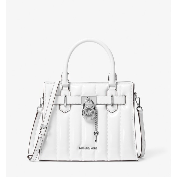 Michael Kors Hamilton Satchel Optic White Small Leather Padlock